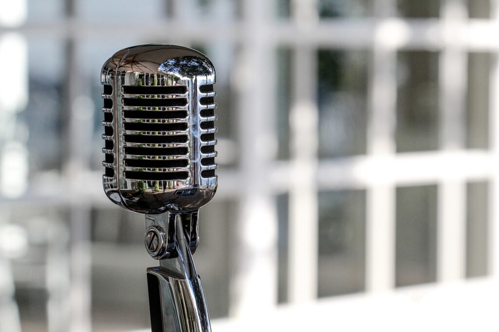 Vintage chromatic microphone, close-up